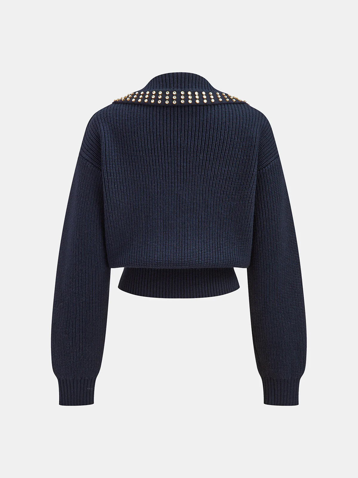 Studded Collar Wool Blend V-Neck Sweater - Wholesalesil