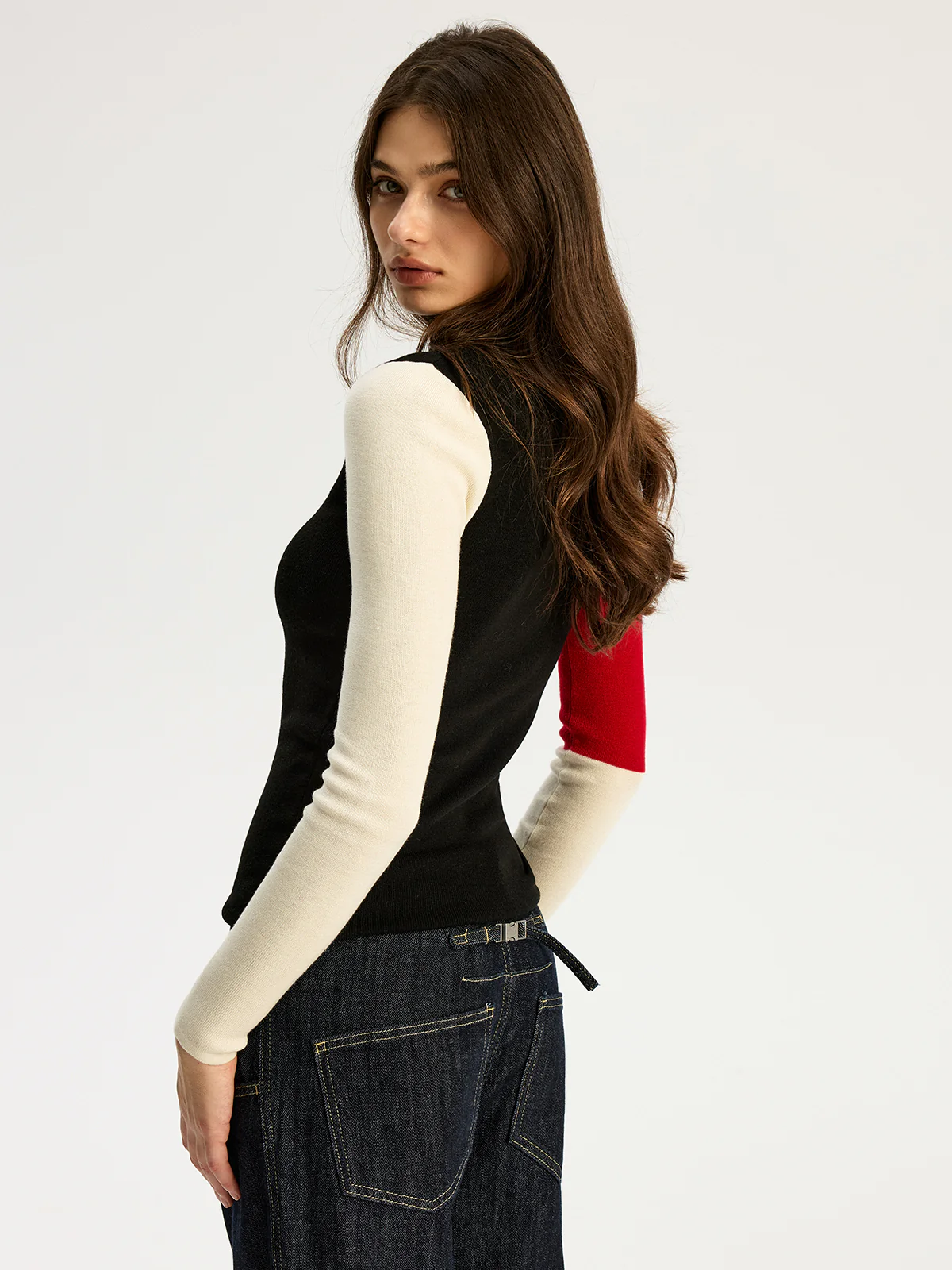 High Neck Color Block Sweater - Wholesalesil