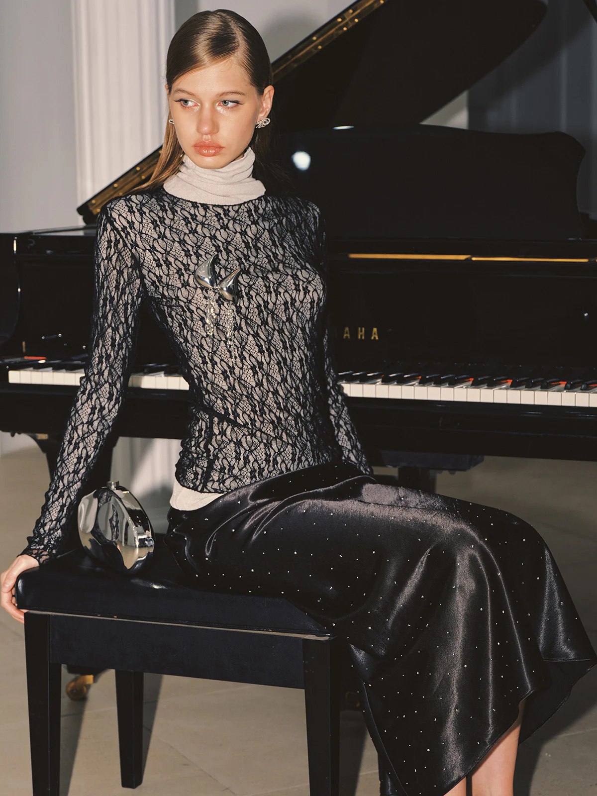 Sheer Mesh Lace Blouse - Wholesalesil