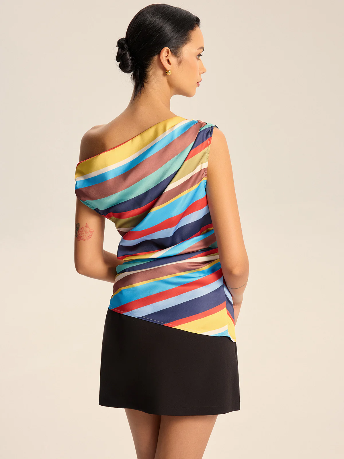 Colorful Striped One-Shoulder Top - Wholesalesil