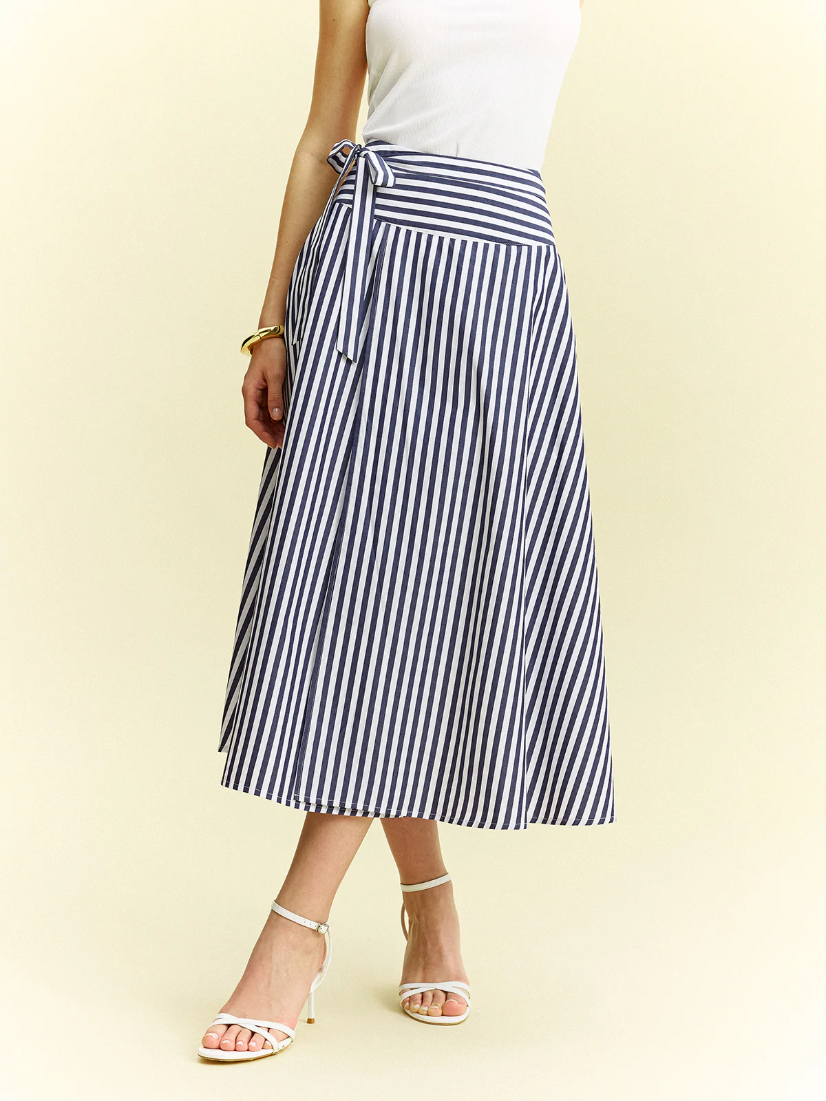 Striped Wrap-Around Midi Skirt - Wholesalesil