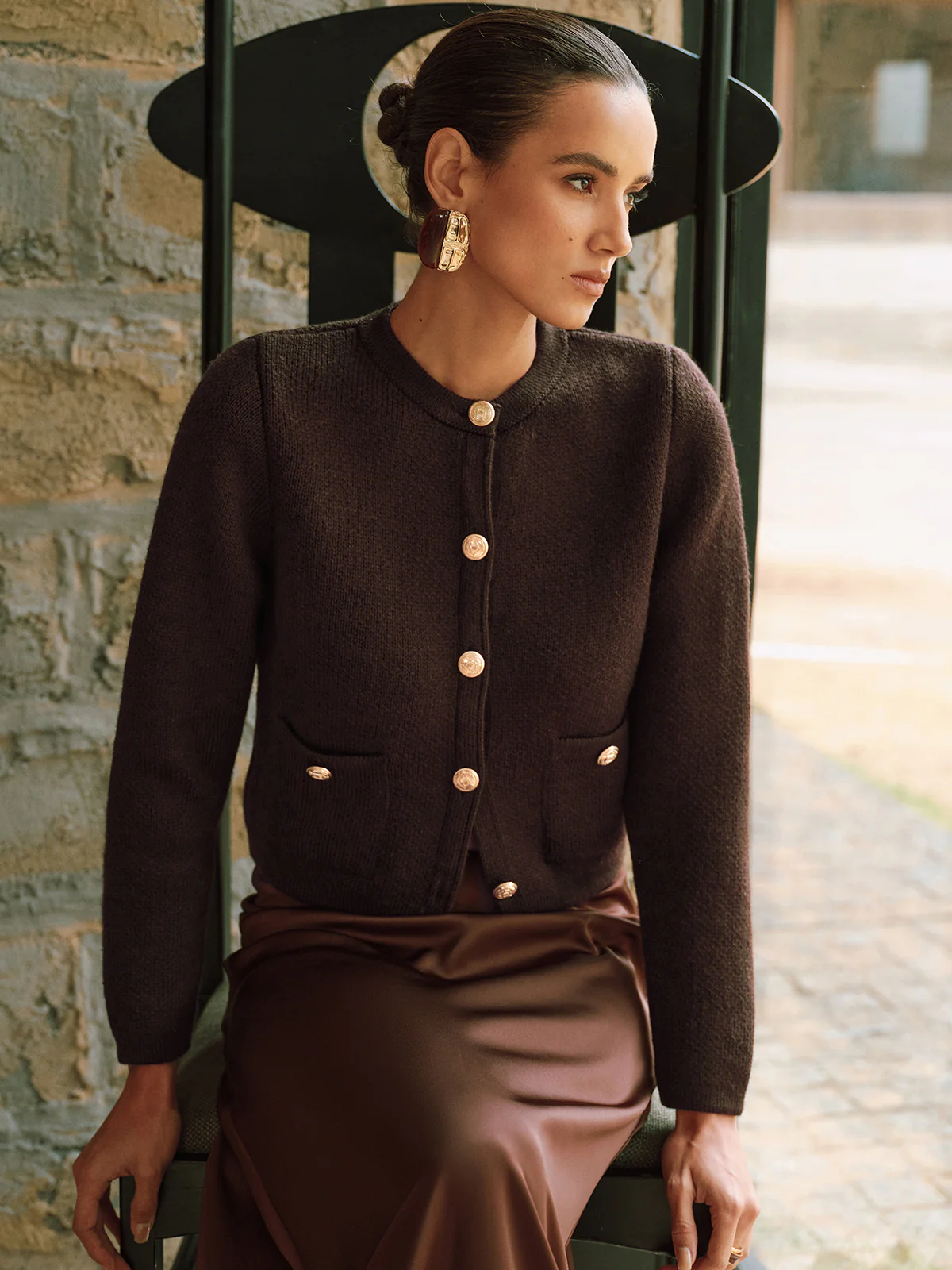 Metal Button Wool-Blend Knit Cardigan - Wholesalesil