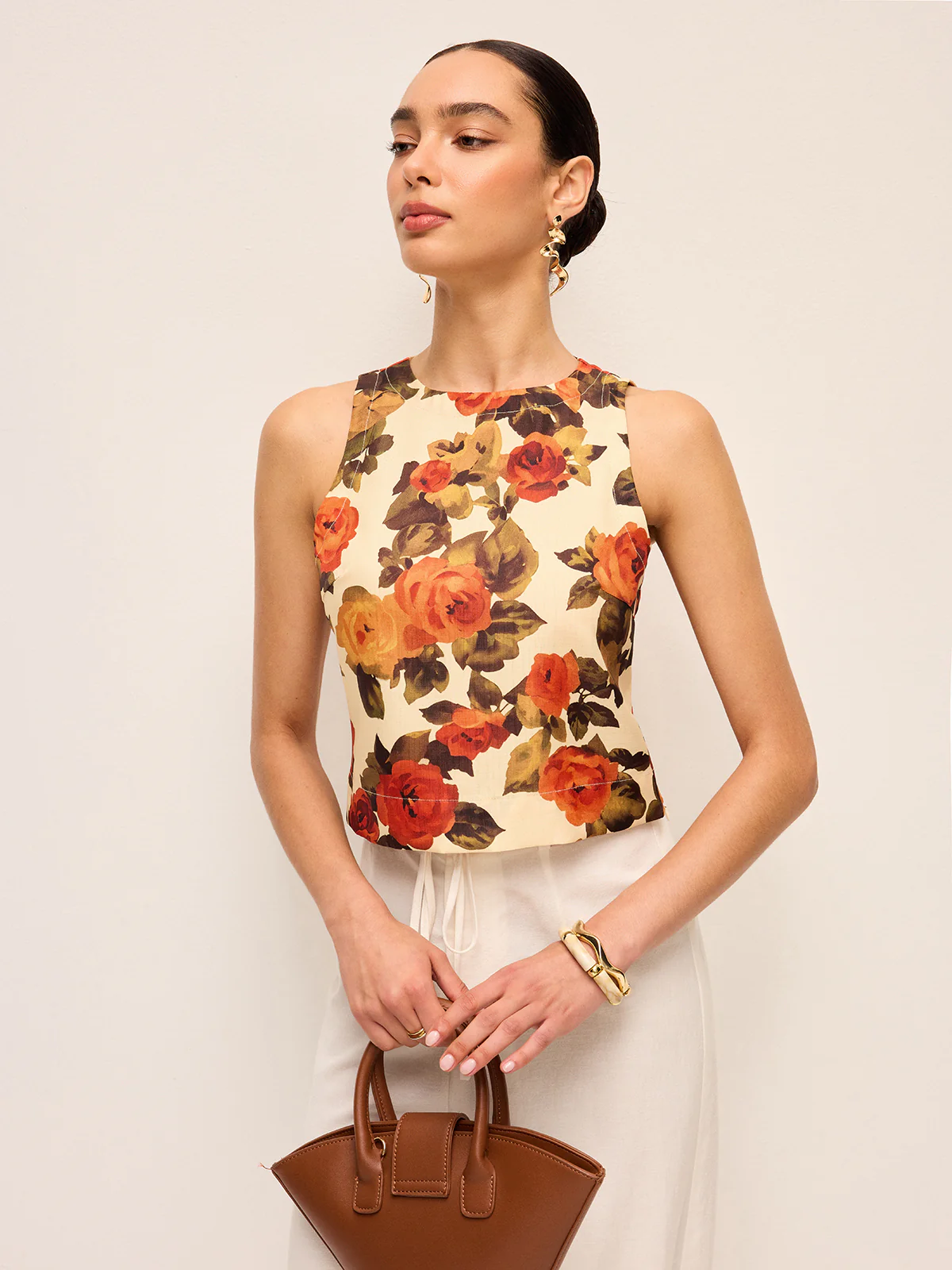 Floral Print Bow Detail Tank Top - Wholesalesil