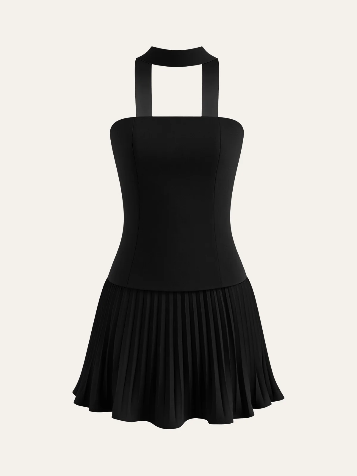 Halter Neck Strapless Pleated Mini Dress - Wholesalesil