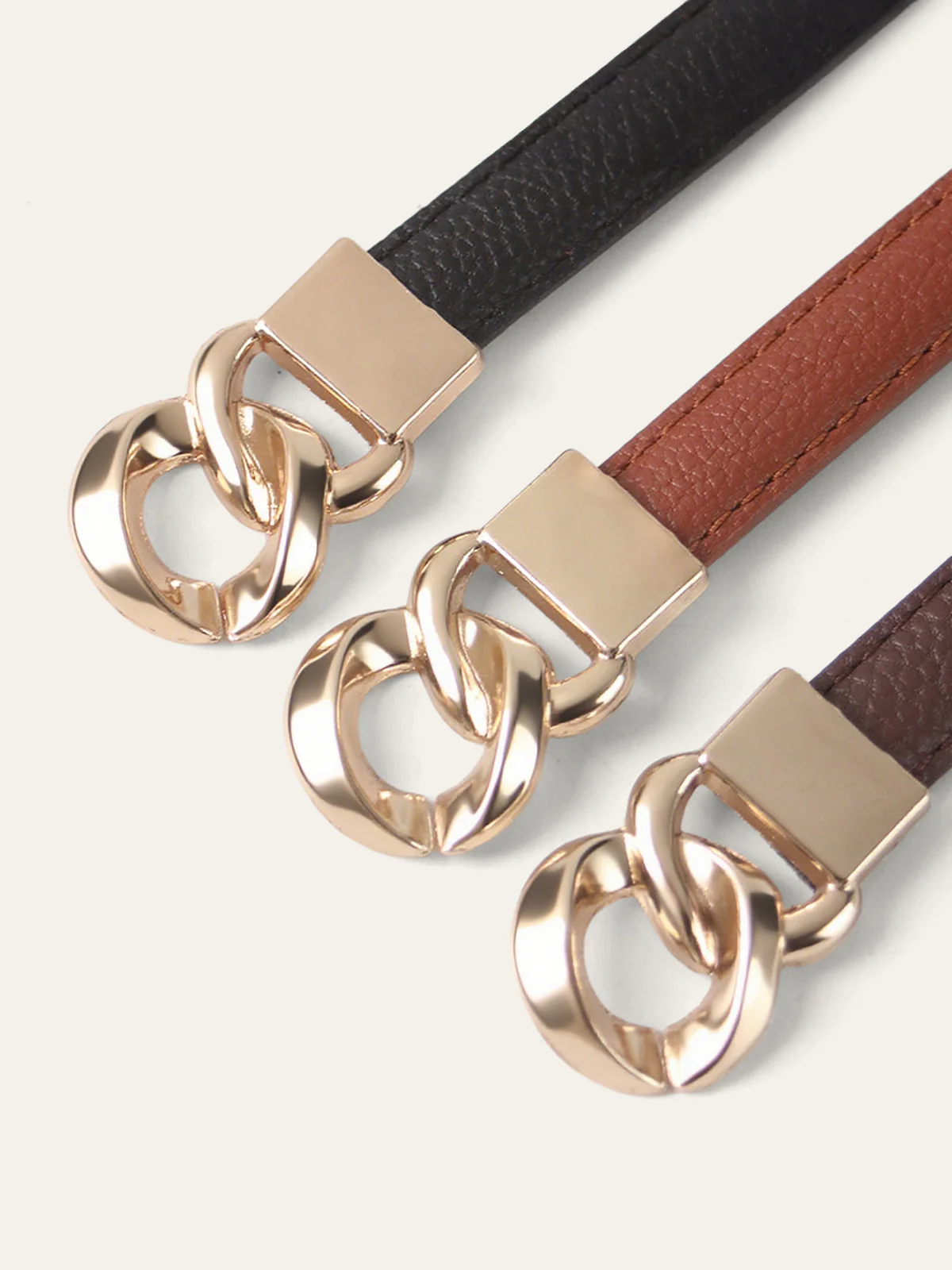 Twisted Buckle PU Leather Thin Belt - Wholesalesil