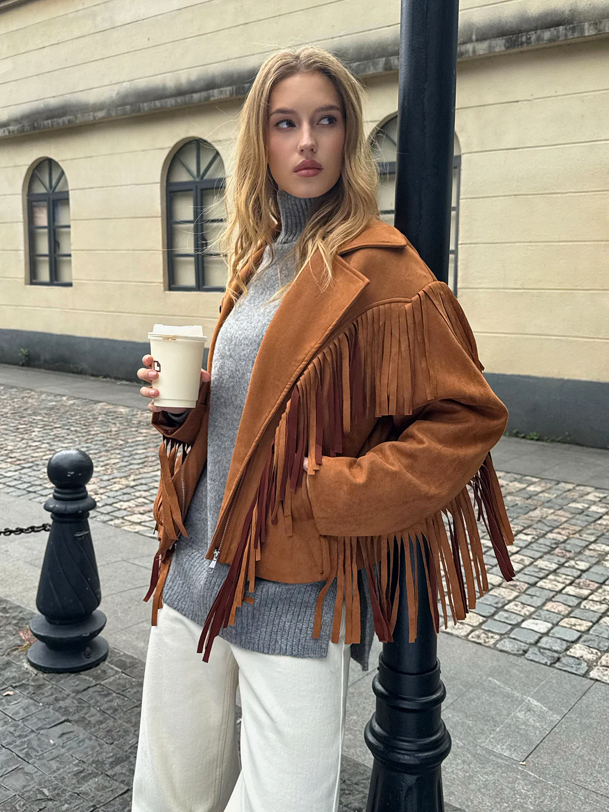 Lapel Collar Fringe Jacket - Wholesalesil
