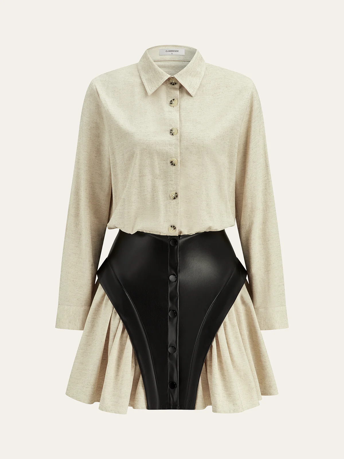 Faux Leather Panel Shirt Dress - Wholesalesil