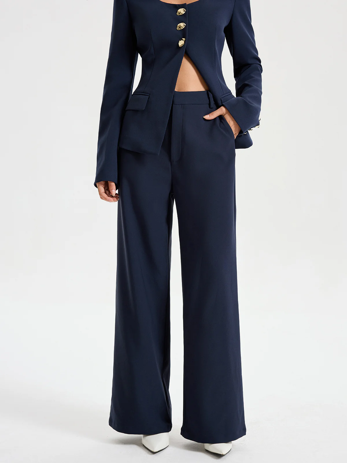 High-Waist Straight-Leg Pants - Wholesalesil