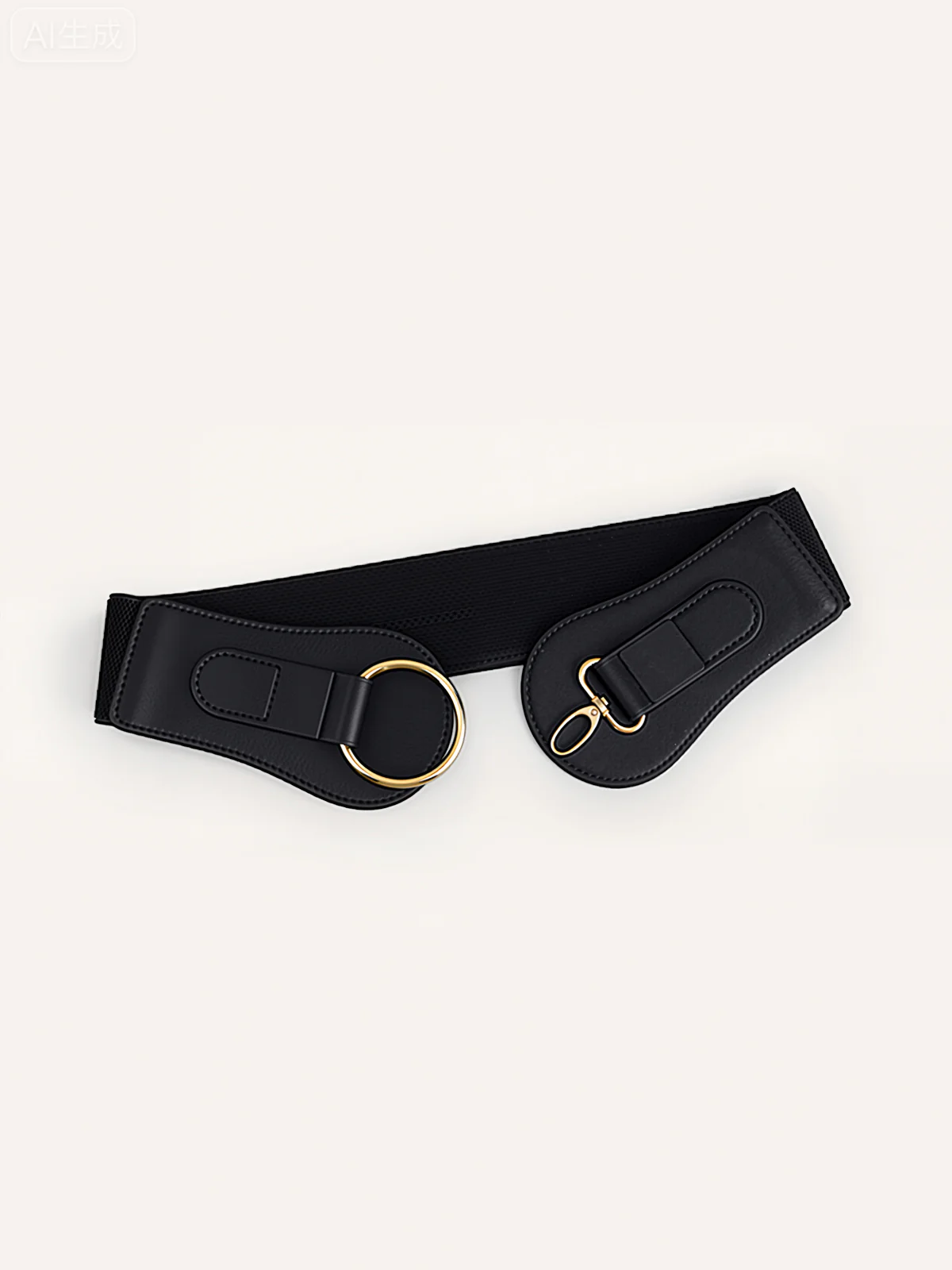 Golden Circular Buckle PU Leather Wide Belt - Wholesalesil