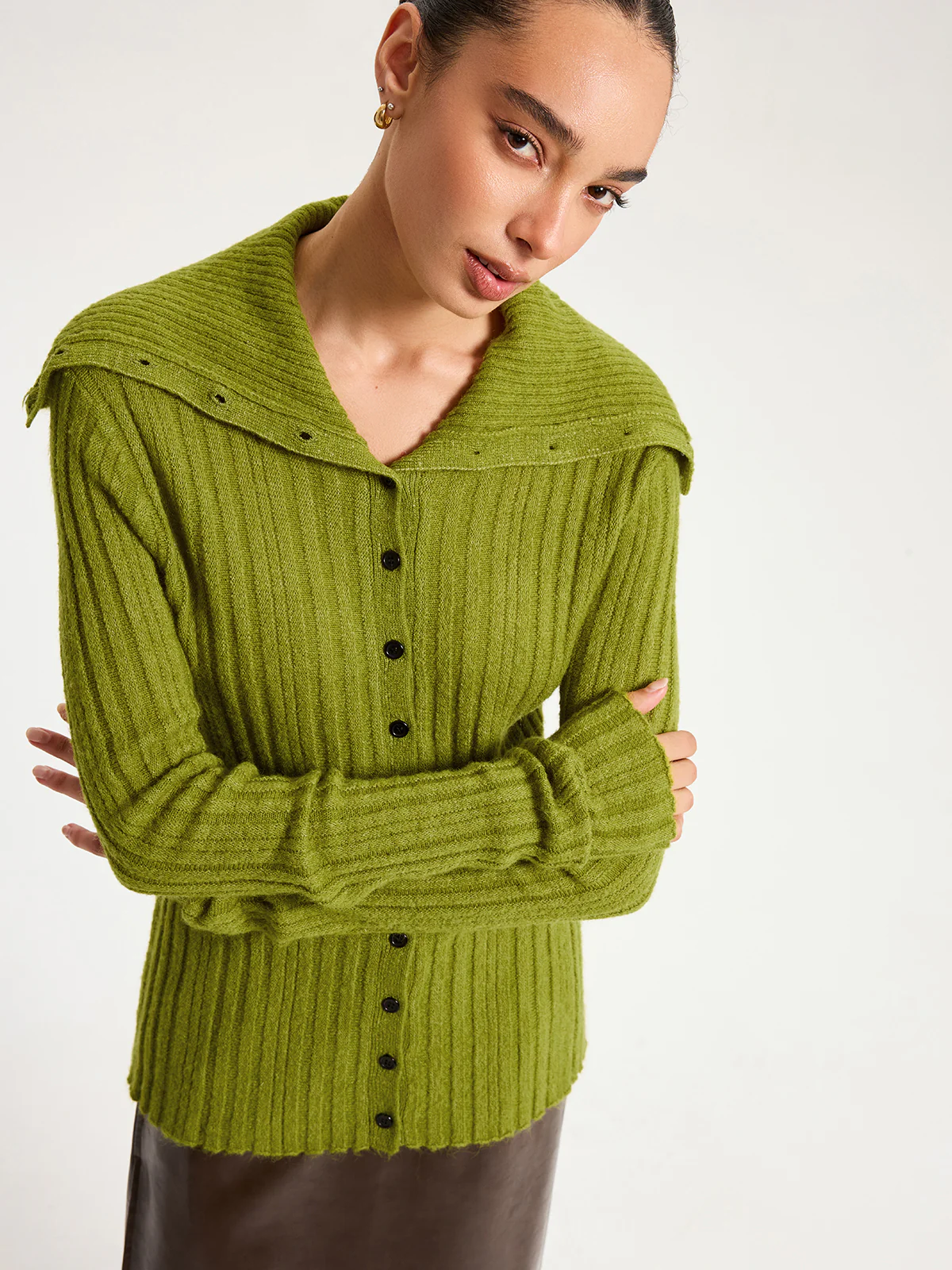 Shawl Collar Wool-Blend Ribbed Cardigan - Wholesalesil