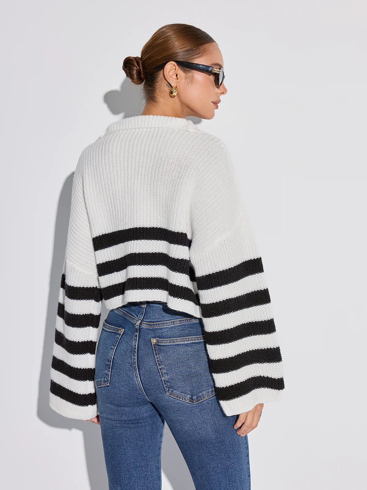 Half-Zip Striped Oversized Sweater - Wholesalesil