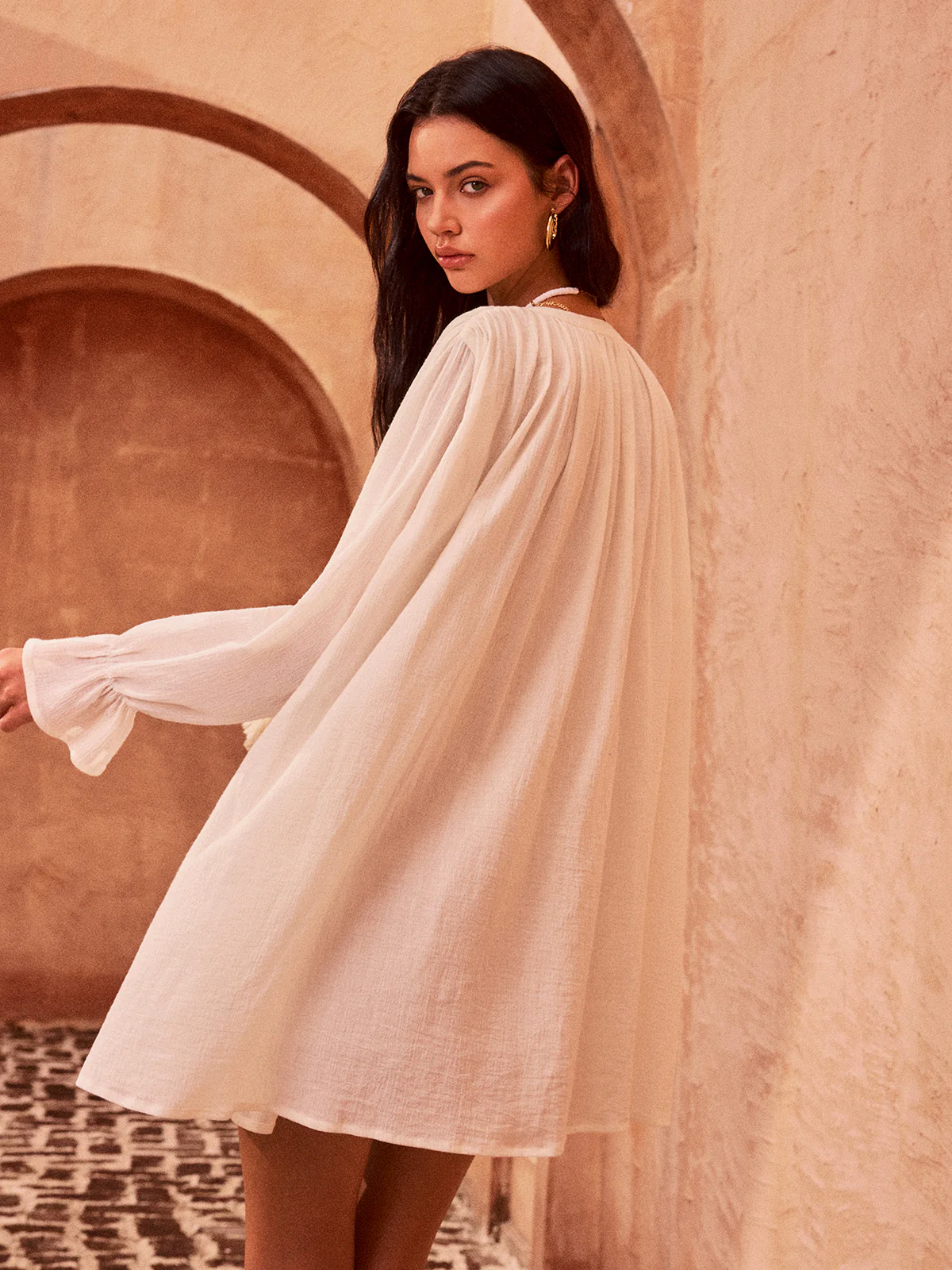 Tasseled Button Cotton Mini Dress - Wholesalesil