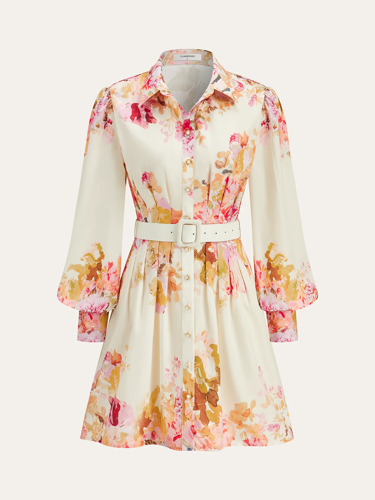 Floral Print Pleated Shirt Dress with Belt - Wholesalesil