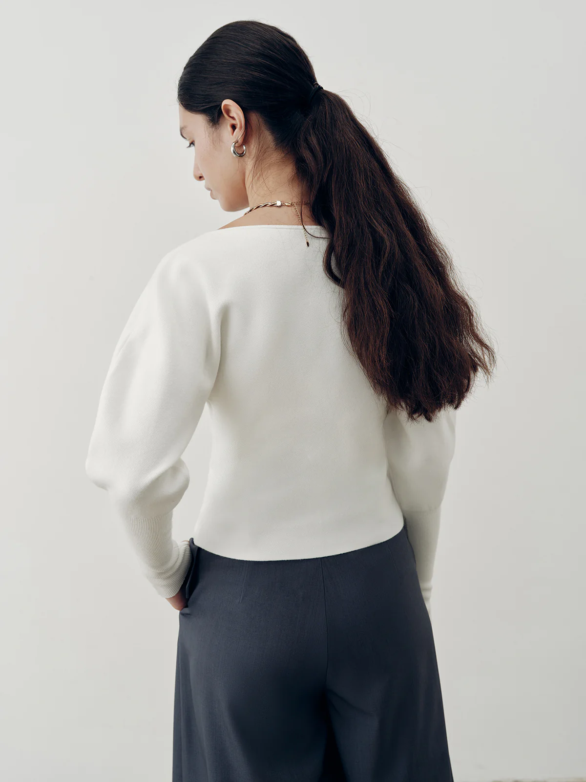 V-Neck Leg-Of-Mutton Sleeve Cardigan - Wholesalesil