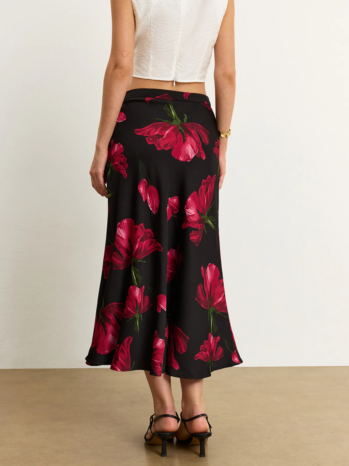 Satin Rose Midi Skirt - Wholesalesil