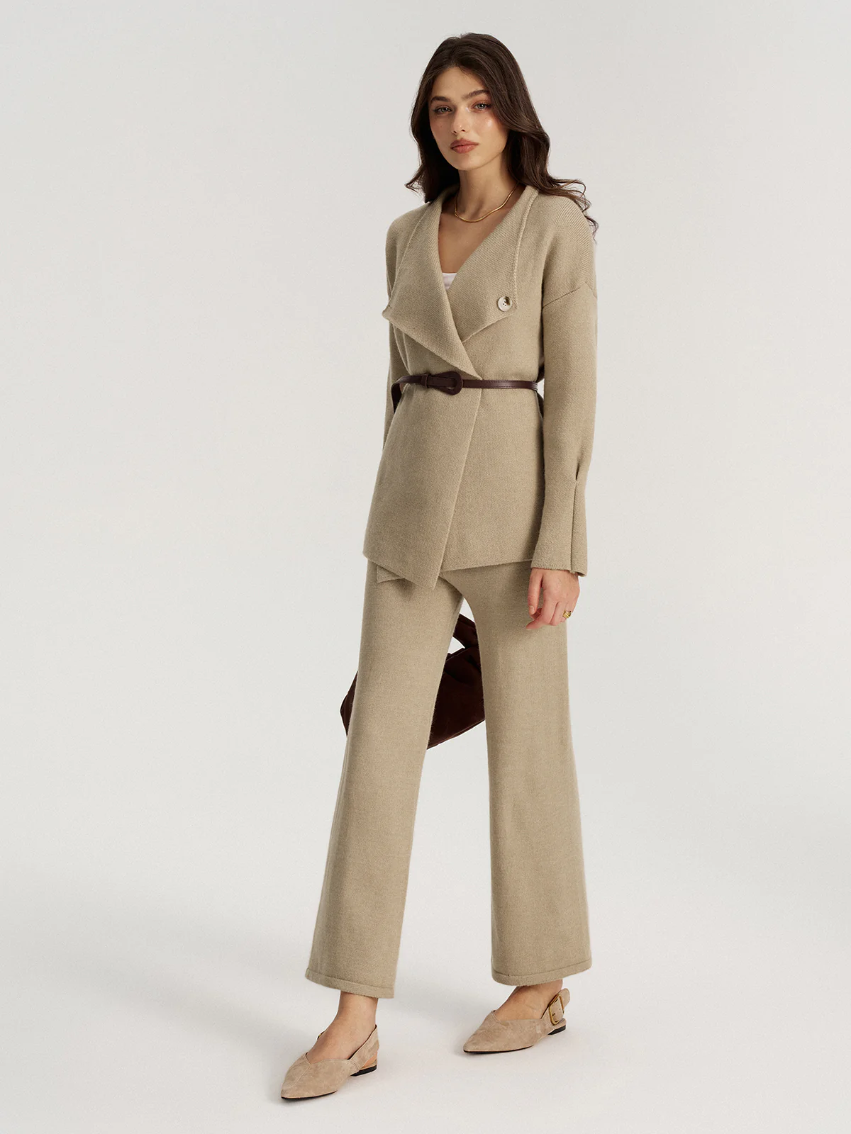 Belted Knit Blazer and Pants Set - Wholesalesil