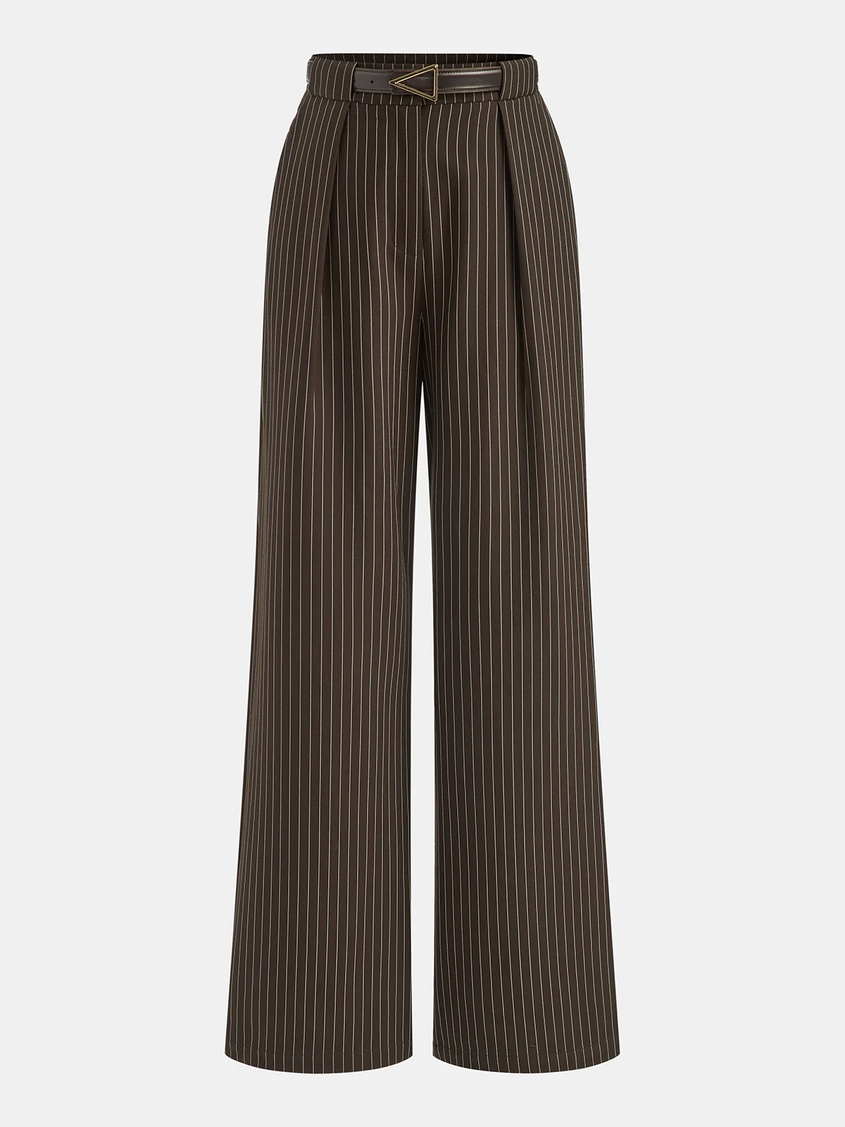 Mid-Waist Pinstripe Belted Pants - Wholesalesil