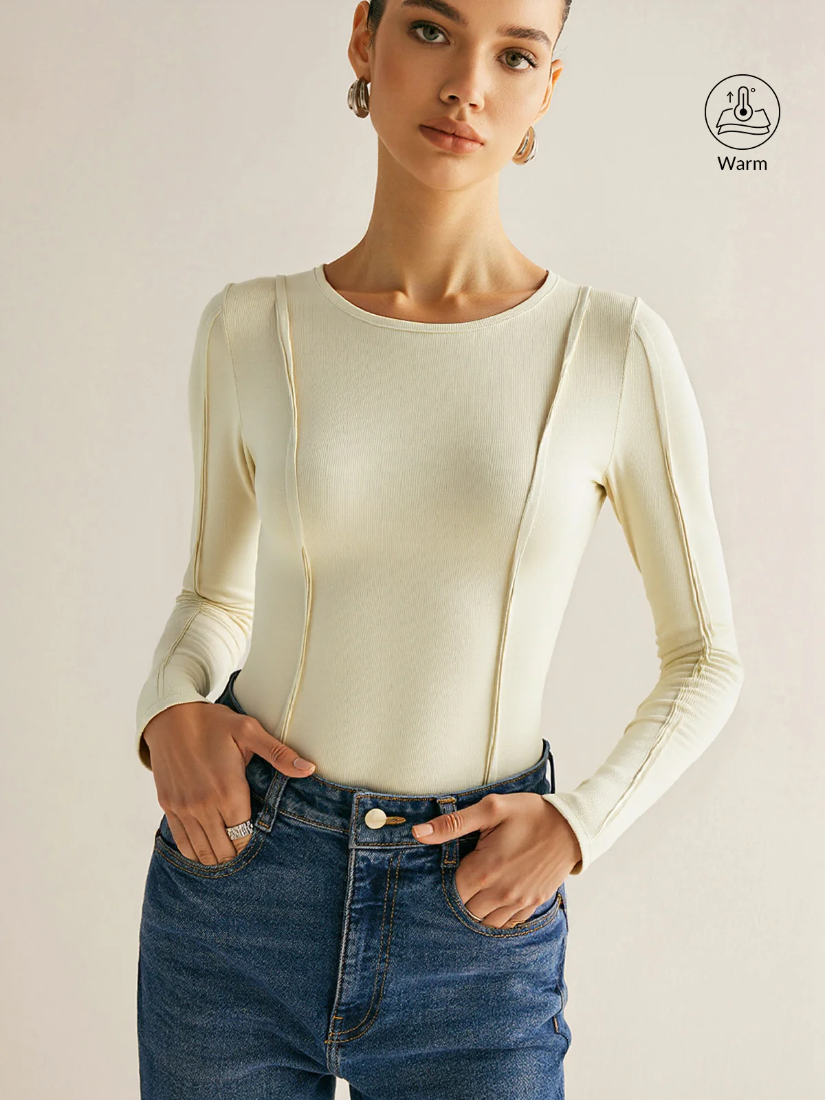 Seam Detail Crew Neck Long Sleeve T-Shirt - Wholesalesil