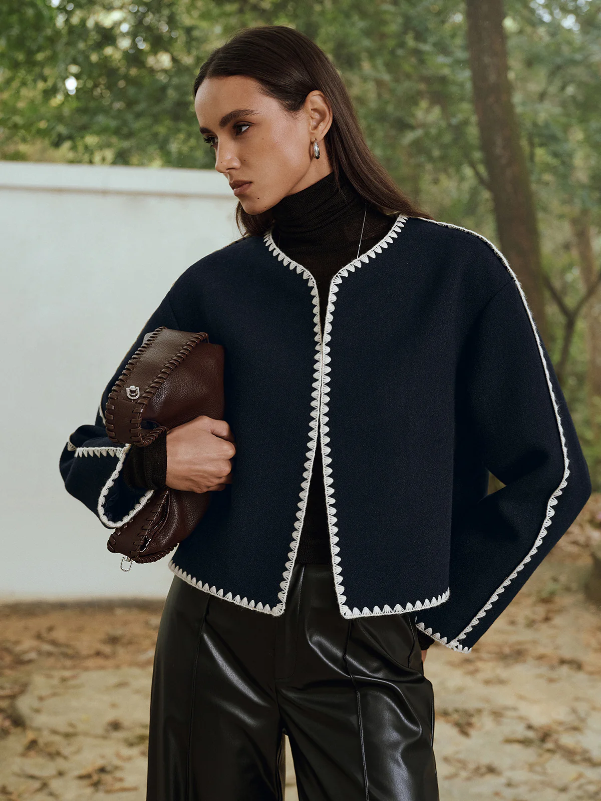 Contrast Scallop Trim Tweed Jacket - Wholesalesil