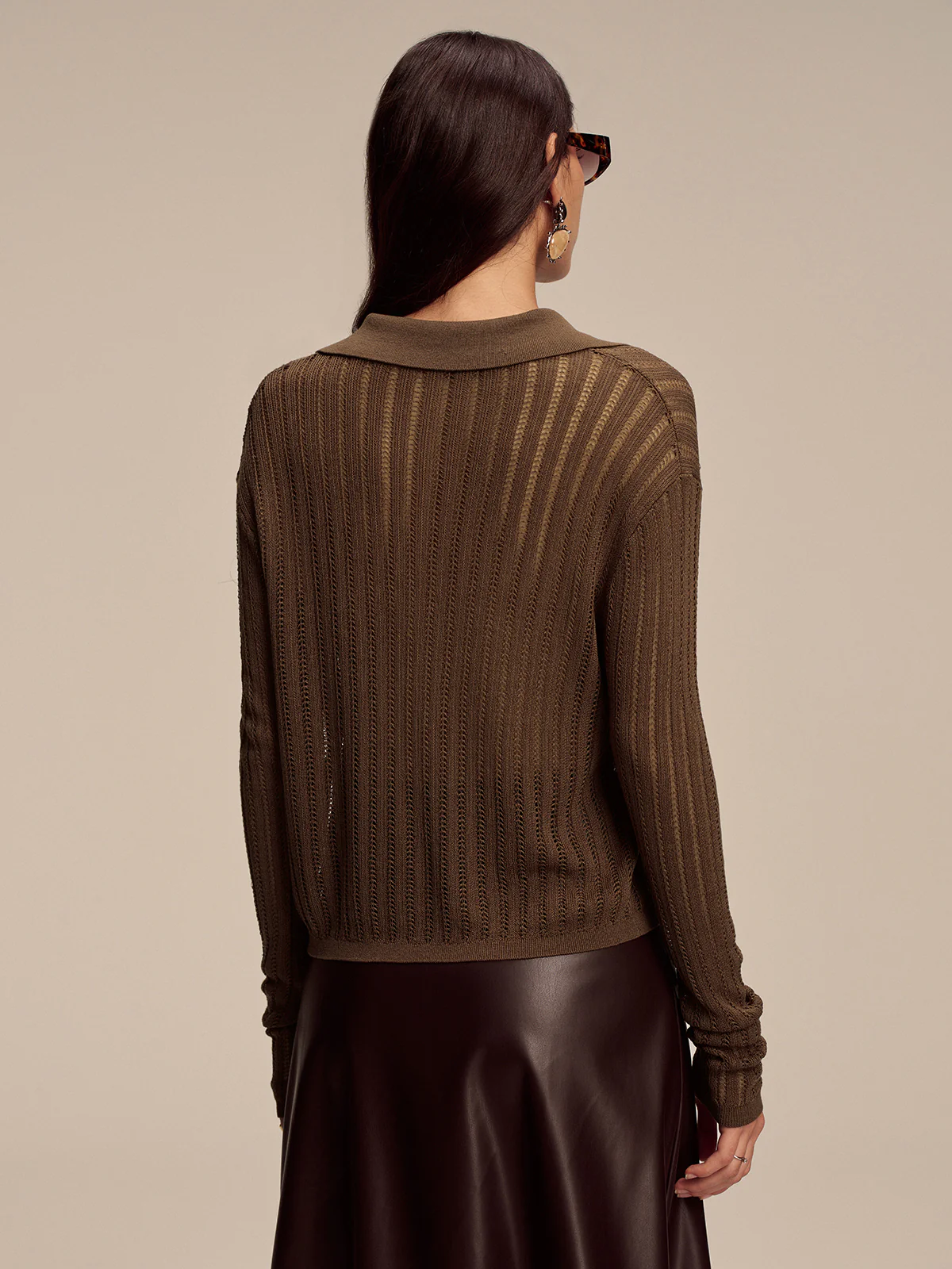 Polo Collar Tie-Front Knit Cardigan - Wholesalesil