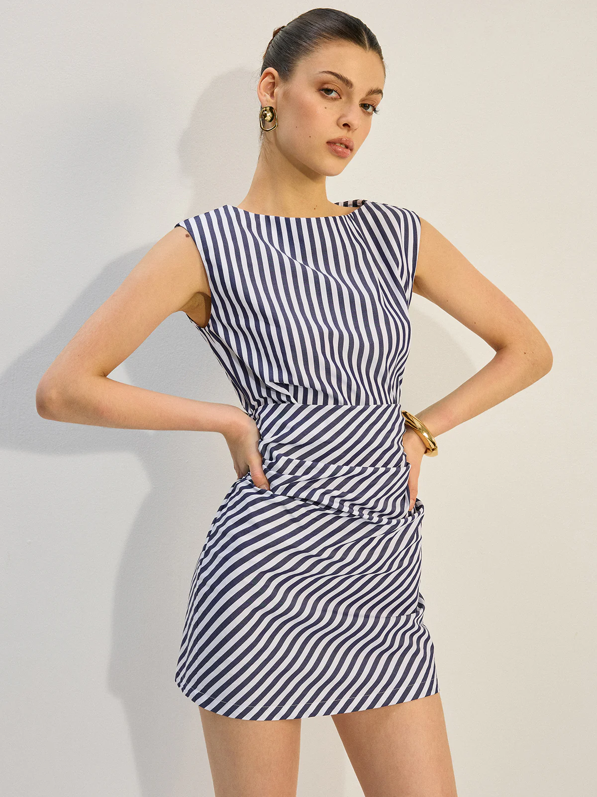 Striped Ruched Mini Dress - Wholesalesil