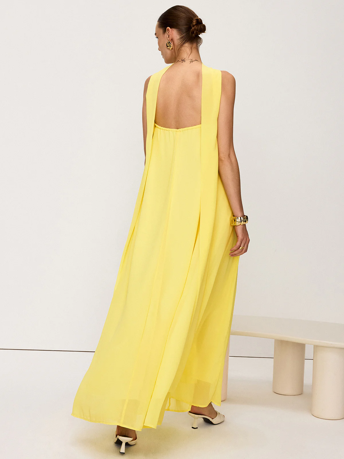 Halter Neck Chiffon Maxi Dress - Wholesalesil