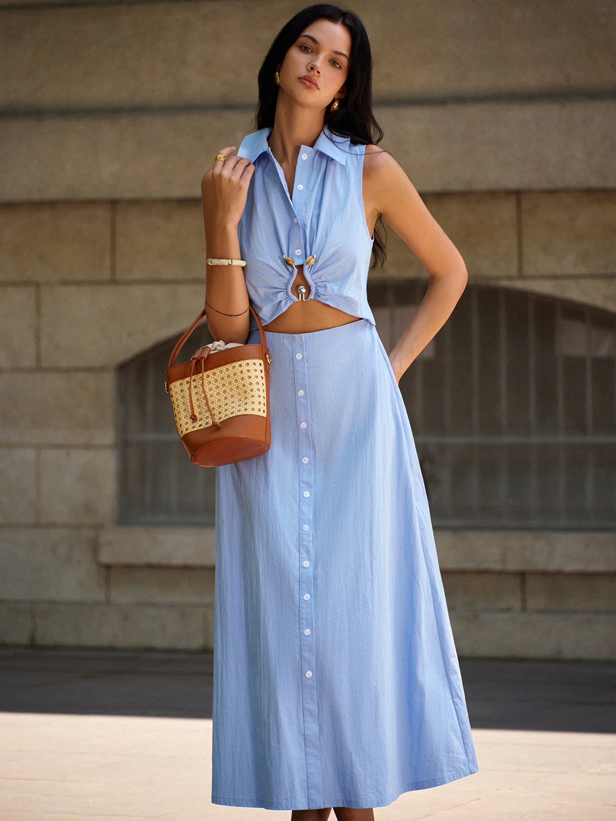 Metal Decor Cutout Dress - Wholesalesil