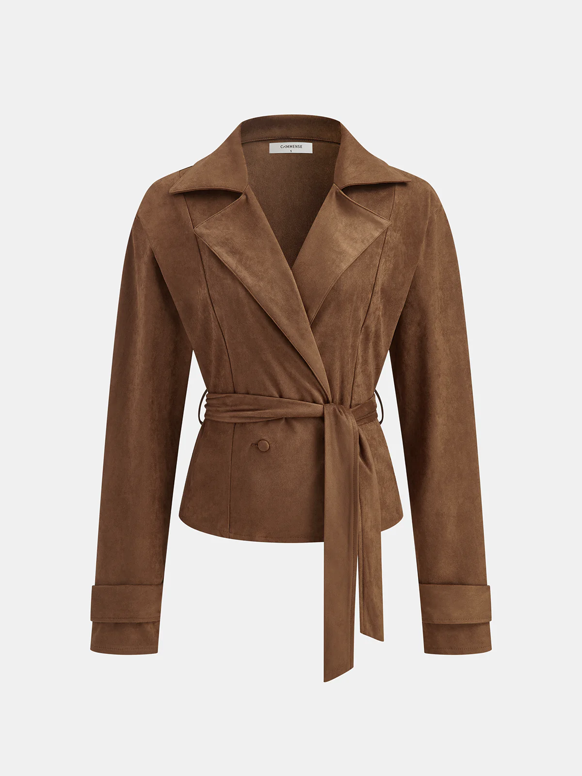 Suede Effect Belted Lapel Jacket - Wholesalesil