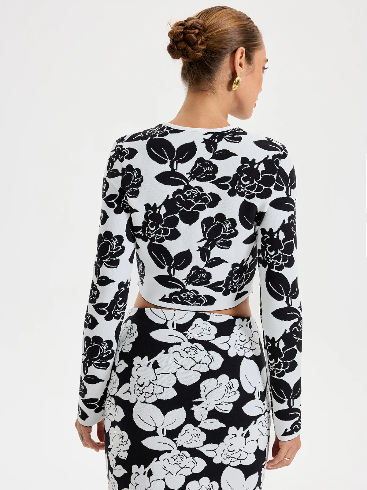 Floral Pattern Crop Cardigan - Wholesalesil