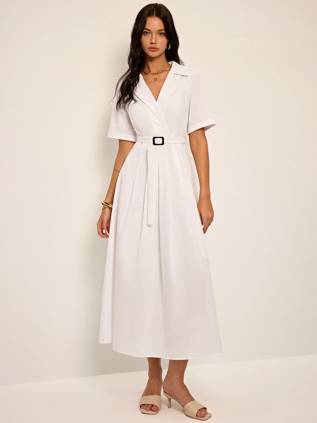 Linen & Blend Belted Pleated Shirt Dress - Wholesalesil