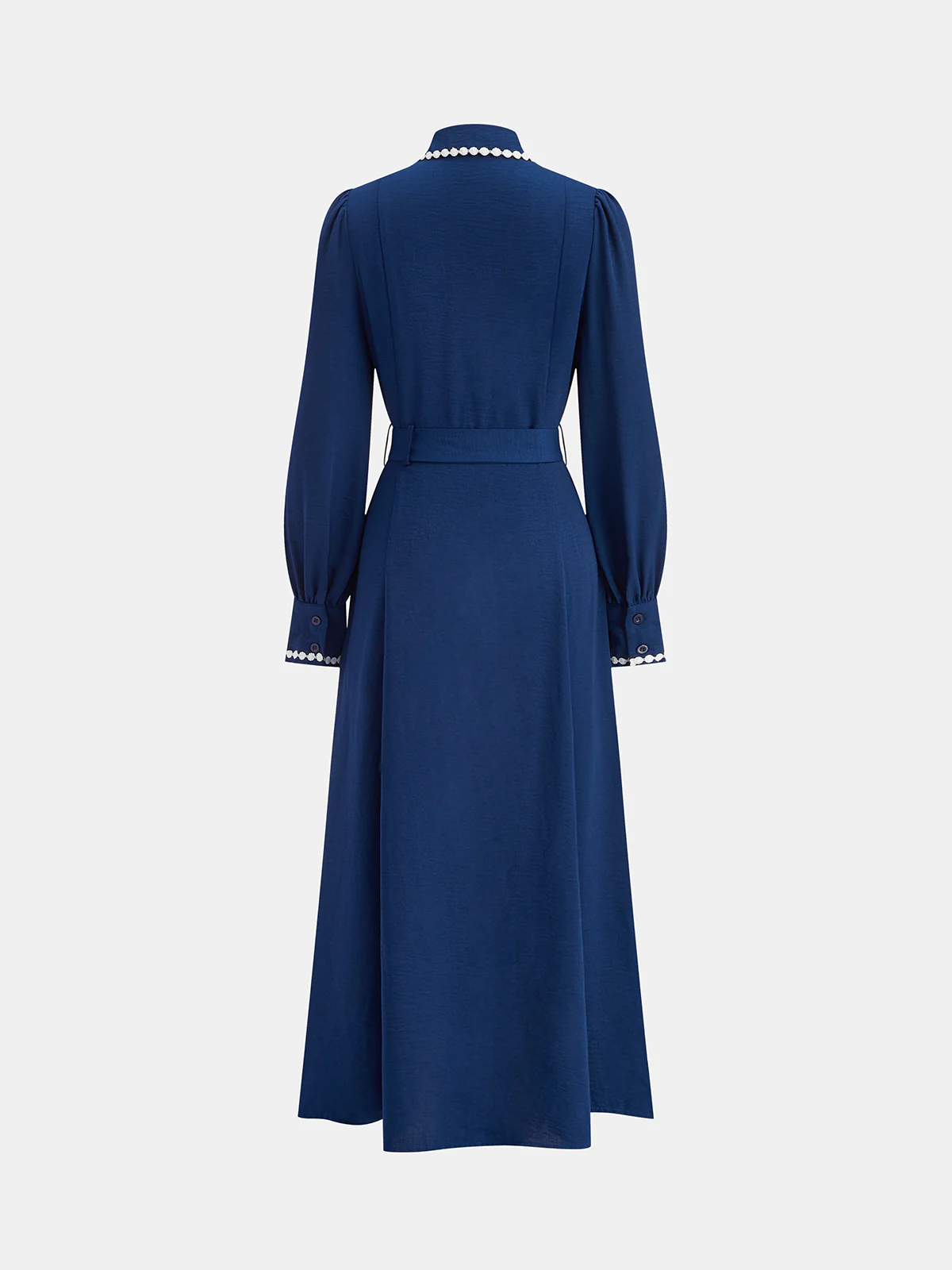 Contrast Lace-Trimmed Belted Shirt Dress - Wholesalesil