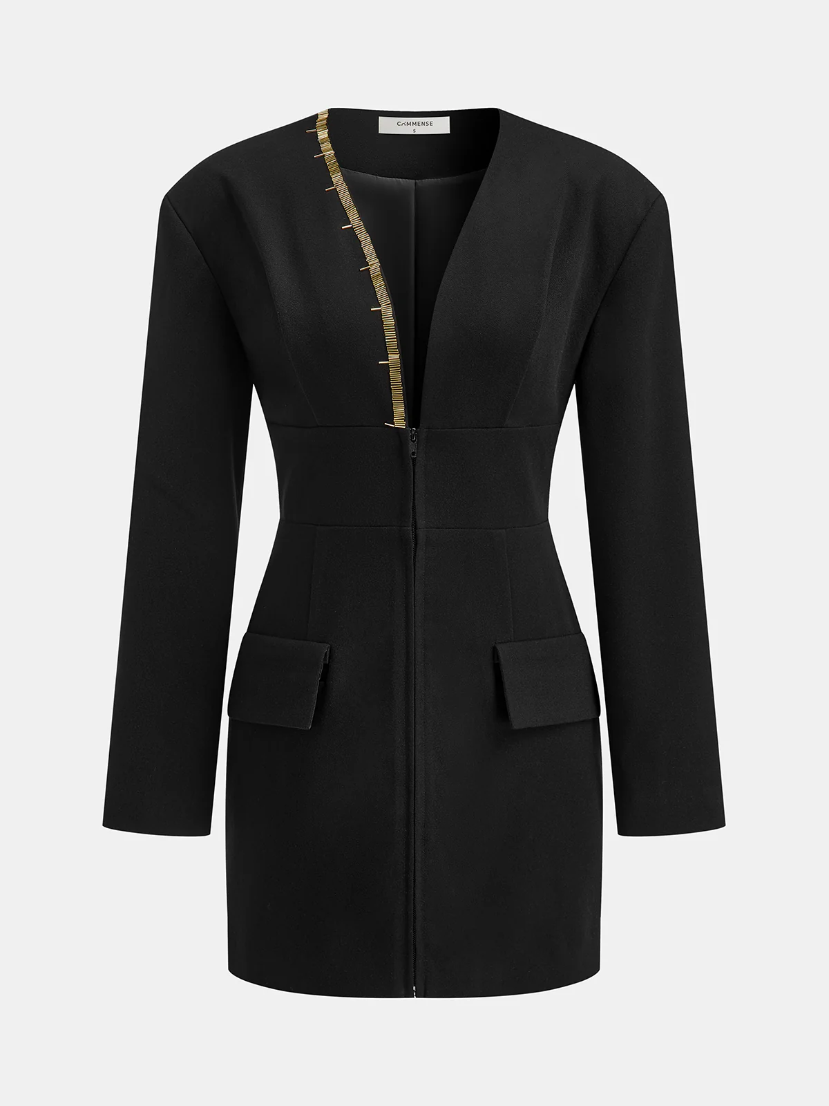 Zip-Front Gold Embellished Mini Dress - Wholesalesil