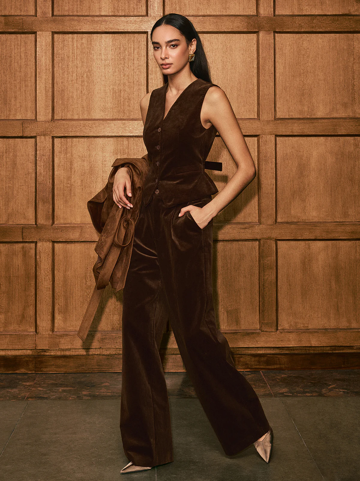 Mid-Waist Corduroy Wide-Leg Pants - Wholesalesil