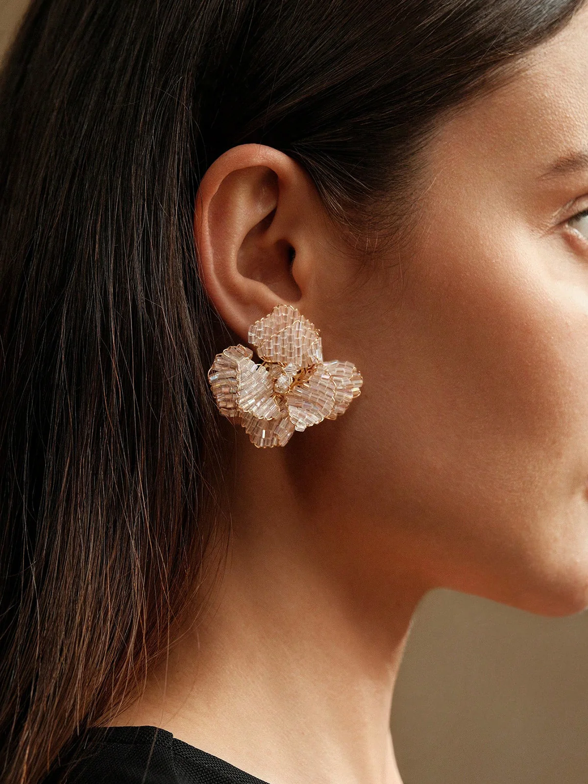 Beaded Flower-Shaped Statement Earrings - Wholesalesil