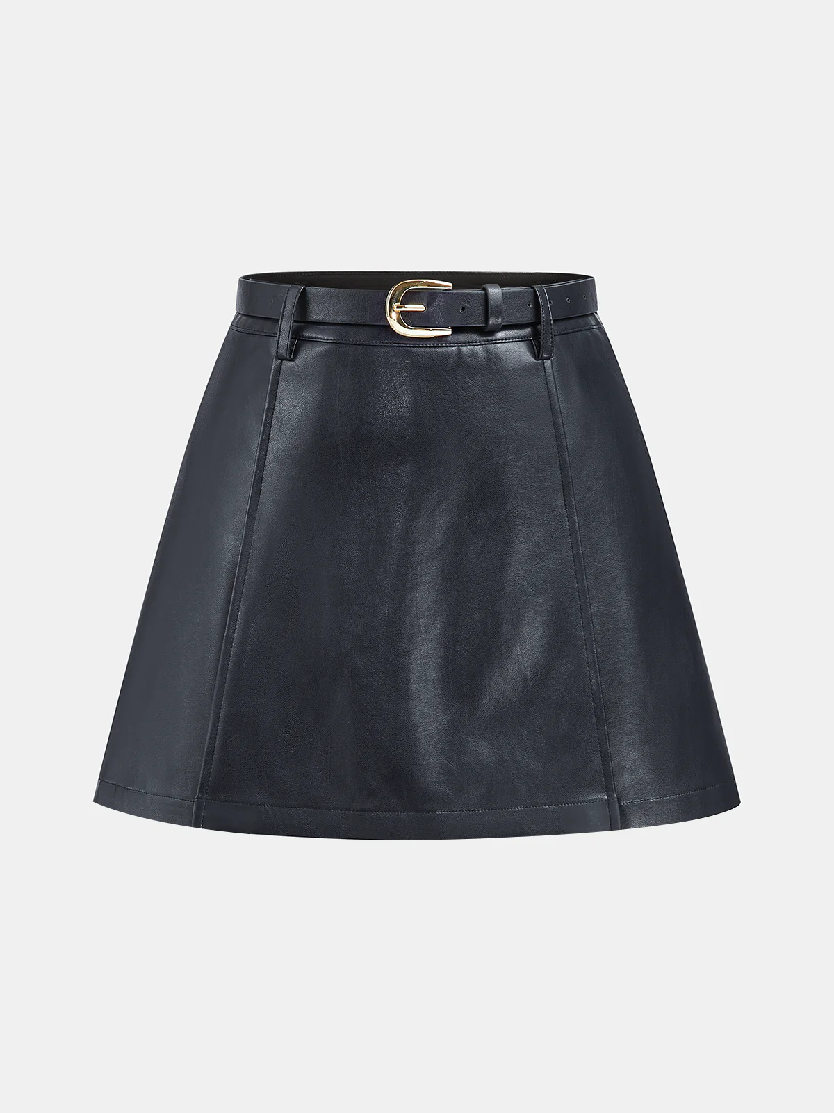 Belted Faux Leather Mini Skirt - Wholesalesil
