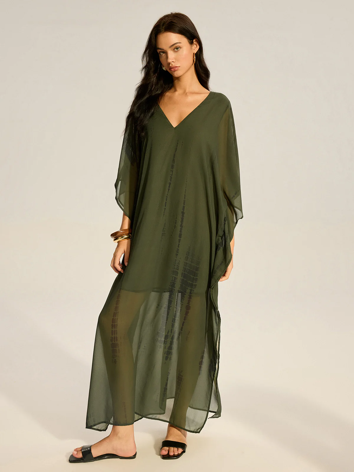 Sheer Chiffon V-Neck Maxi Dress - Wholesalesil