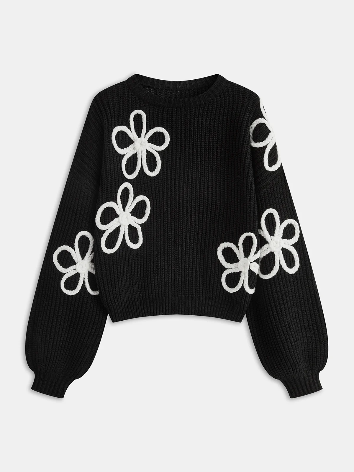 Flower Applique Sweater - Wholesalesil