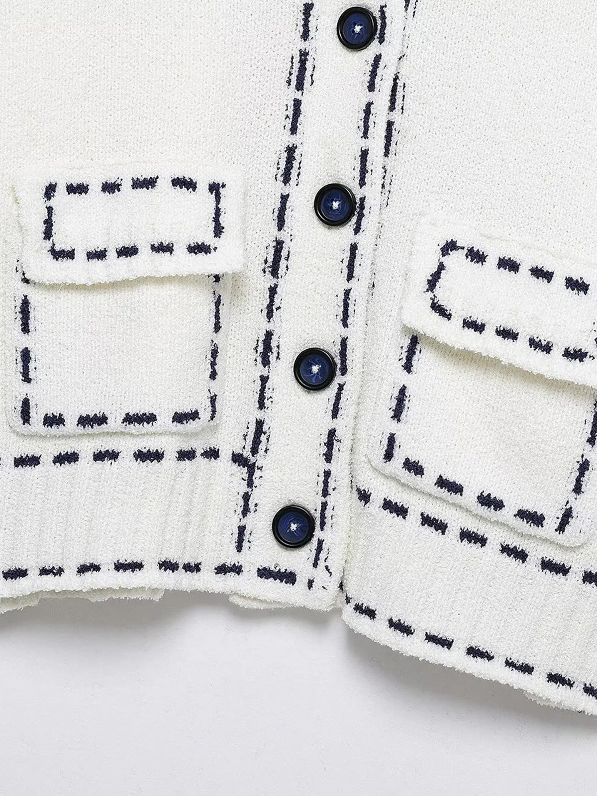 Short-Sleeved Cropped Cardigan with Contrast Stitching - Wholesalesil