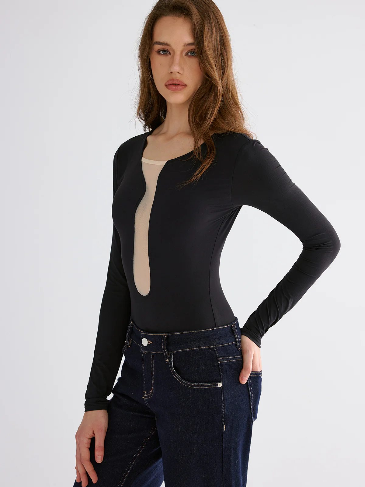 Mesh Patchwork Skinny Bodysuits - Wholesalesil