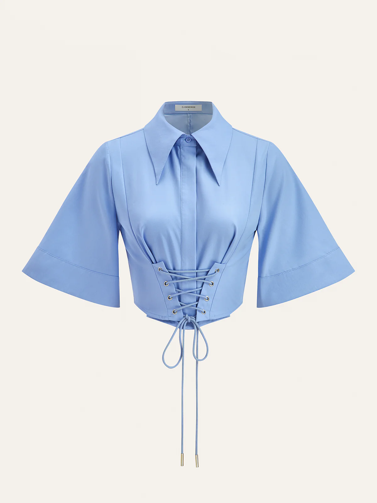 Lace-Up Waist Flare Sleeve Cropped Blouse - Wholesalesil