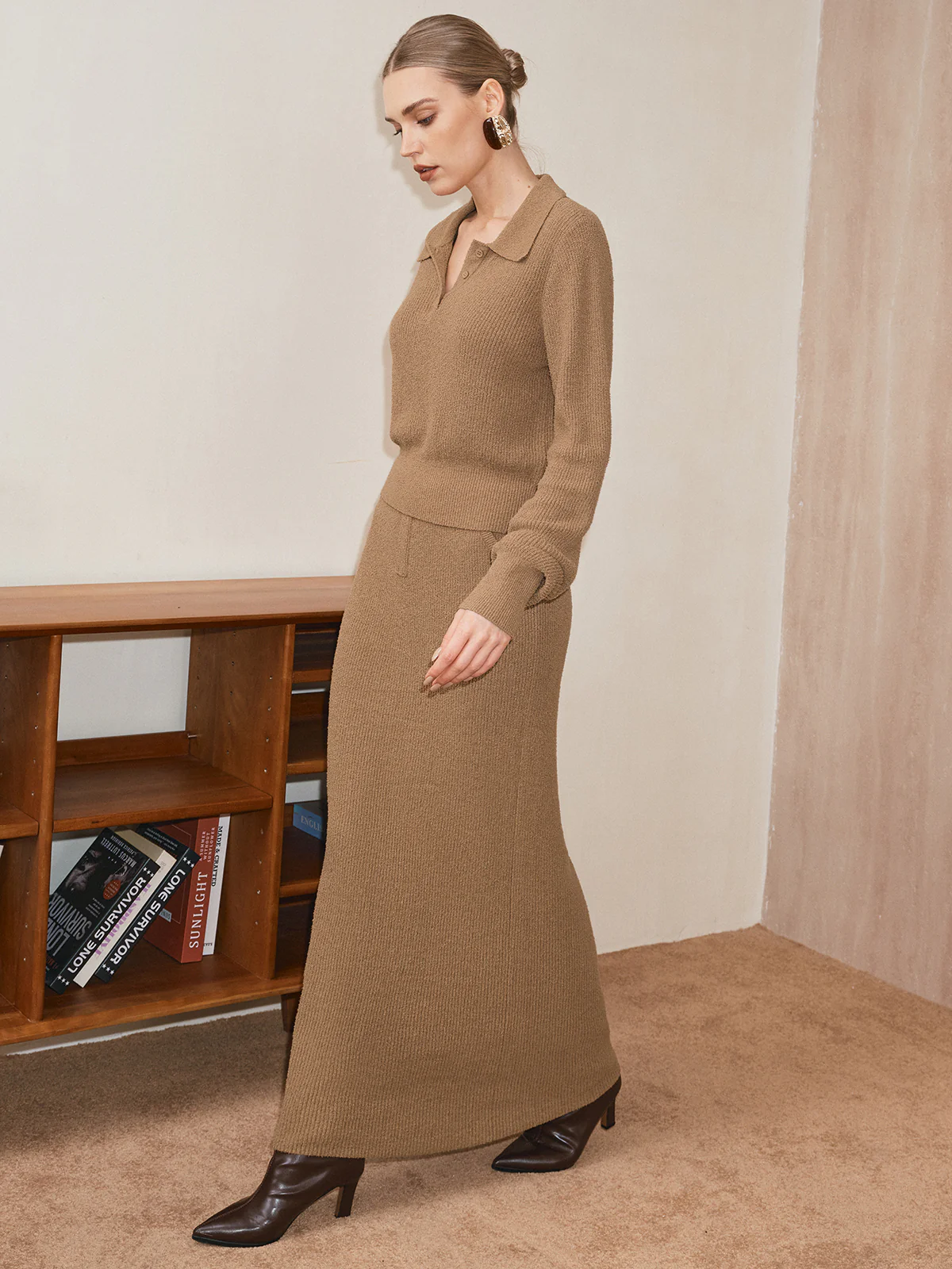 Polo Collar Cinched Waist Sweater - Wholesalesil