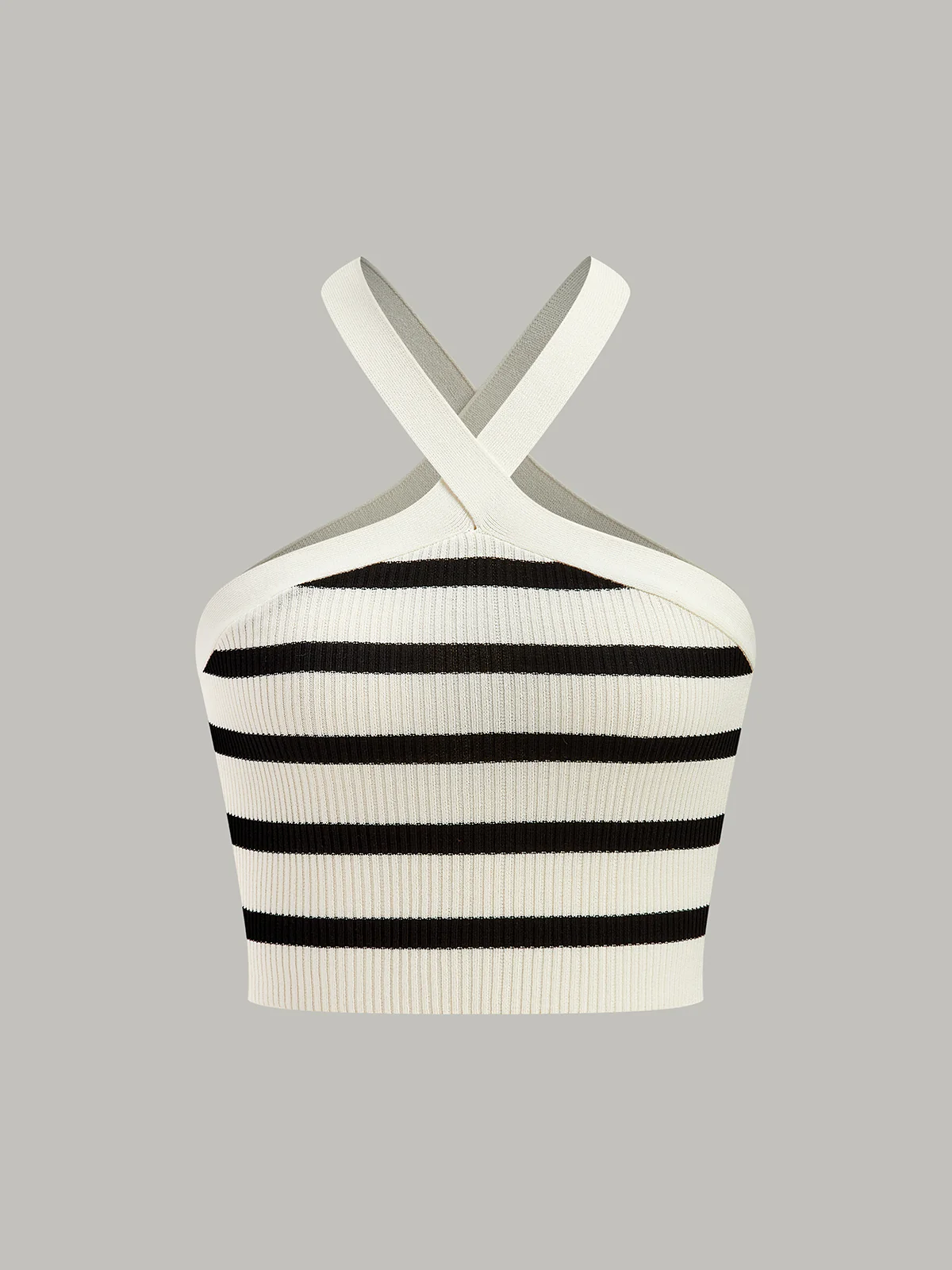 Striped Knit Halter Crop Top - Wholesalesil