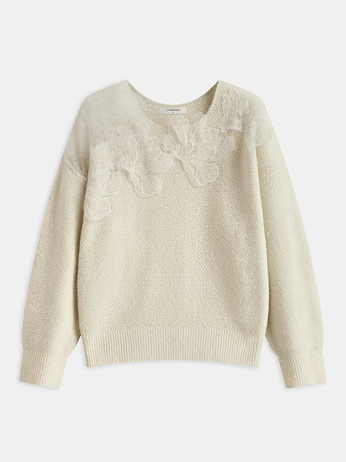 Floral lace Sweater Semi Sheer Round Neck Sweater - Wholesalesil