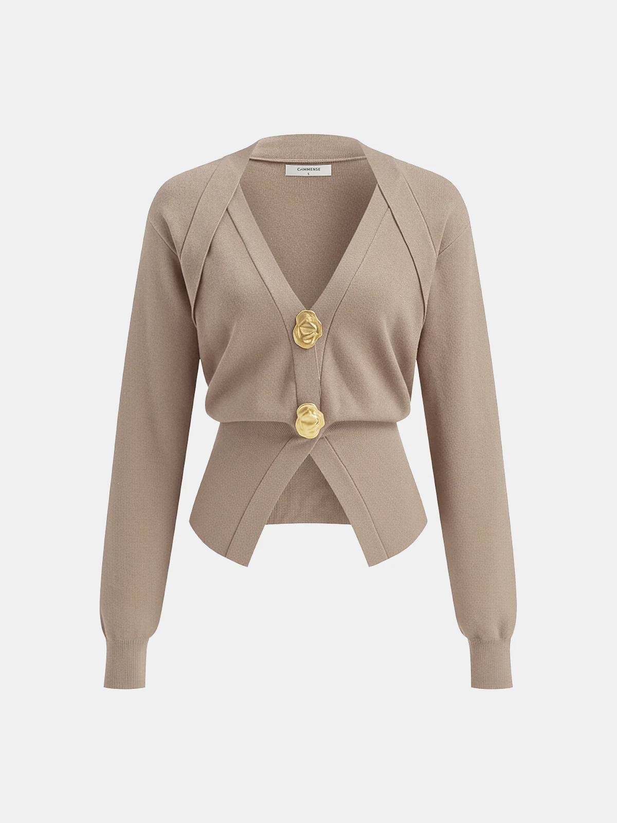 Metal Button V-Neck Knit Cardigan - Wholesalesil