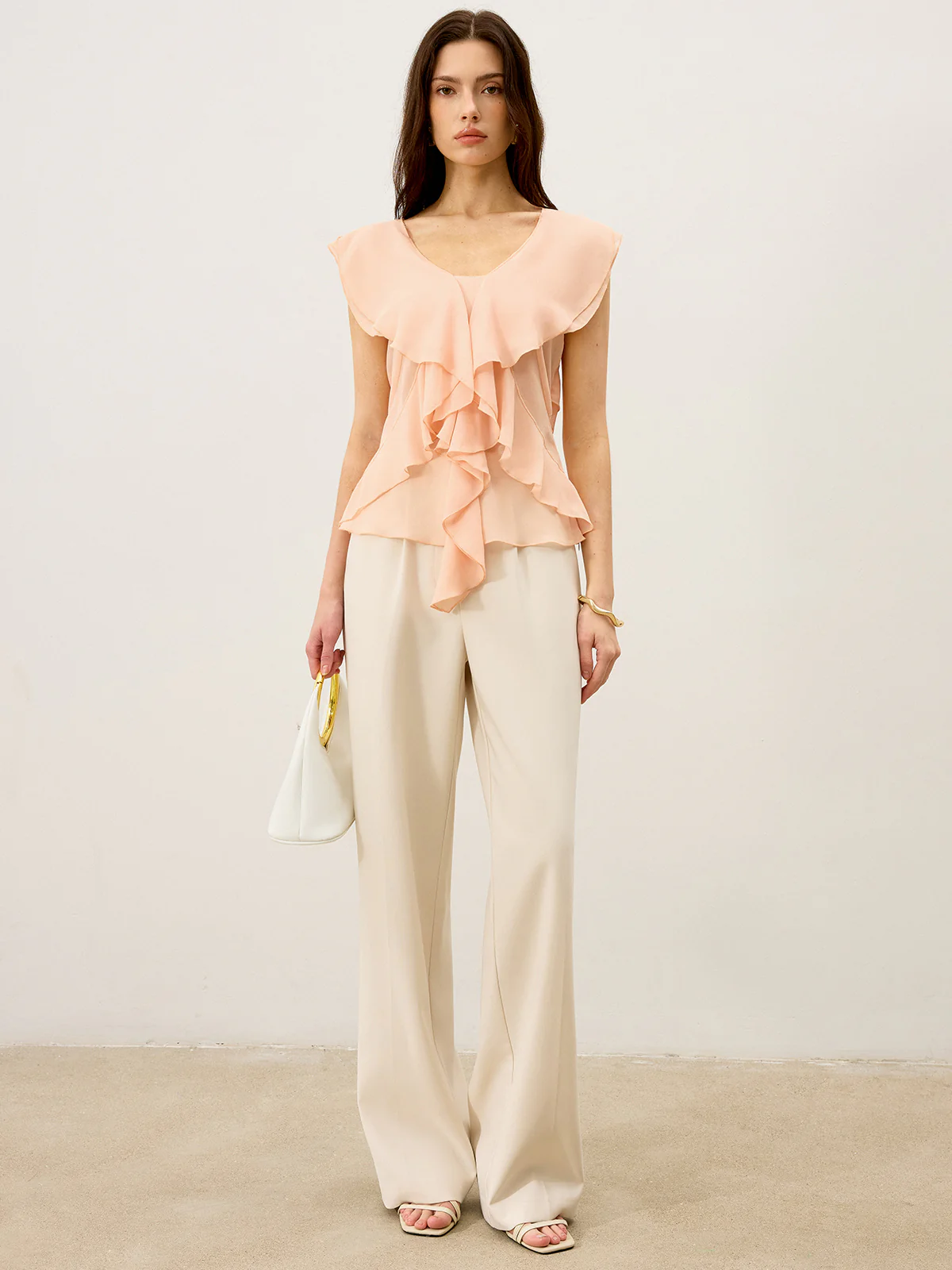 Semi-Sheer Ruffled Chiffon Blouse - Wholesalesil