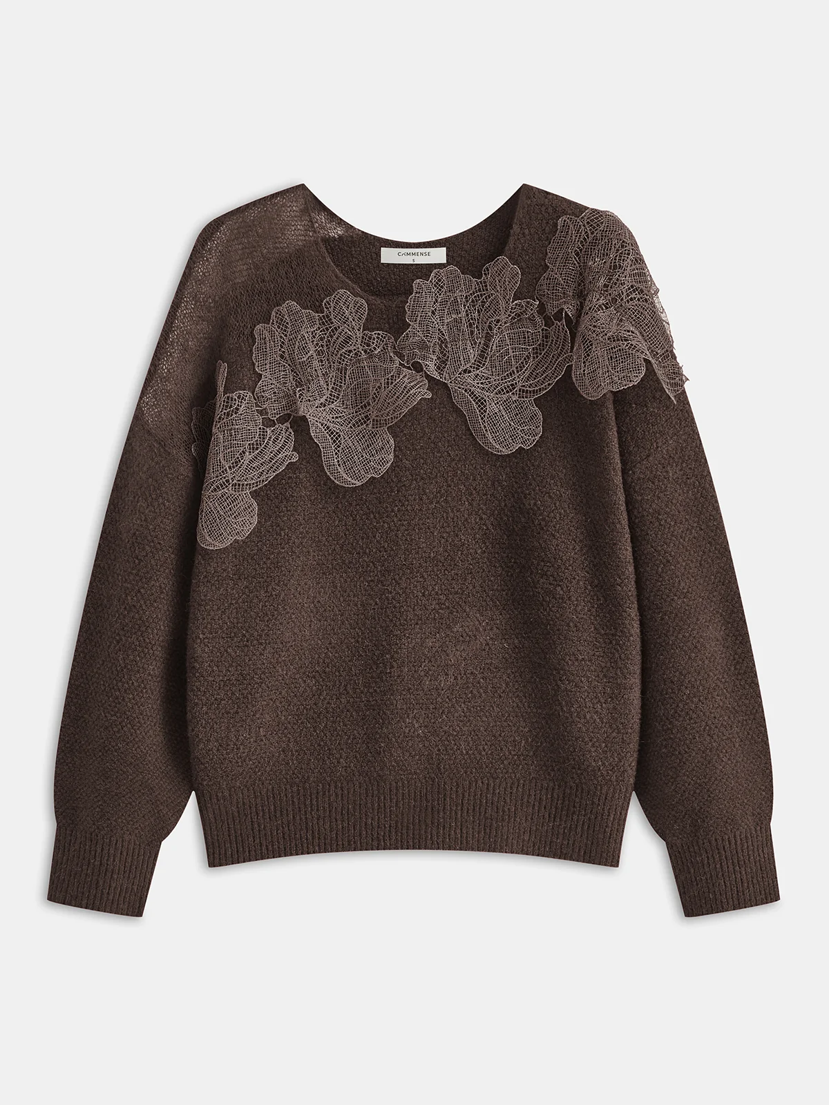 Floral lace Sweater Semi Sheer Round Neck Sweater - Wholesalesil