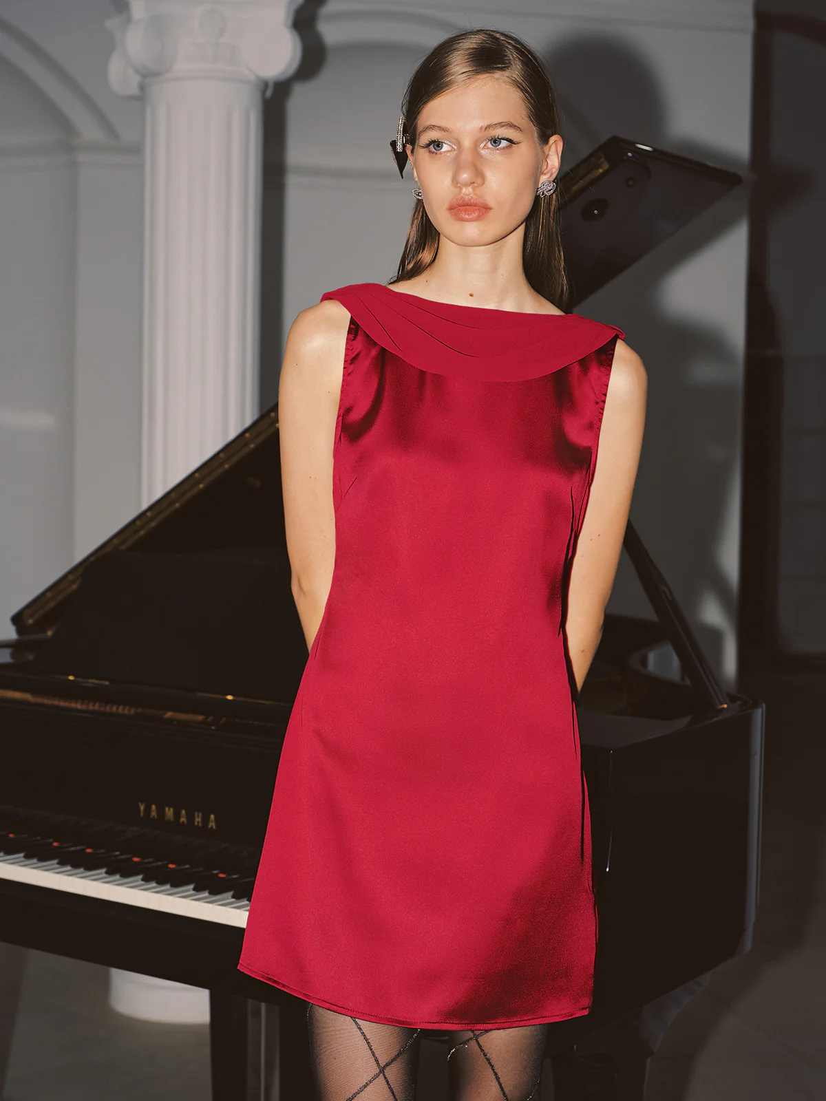 Cowl Neck Backless Satin Mini Dress - Wholesalesil