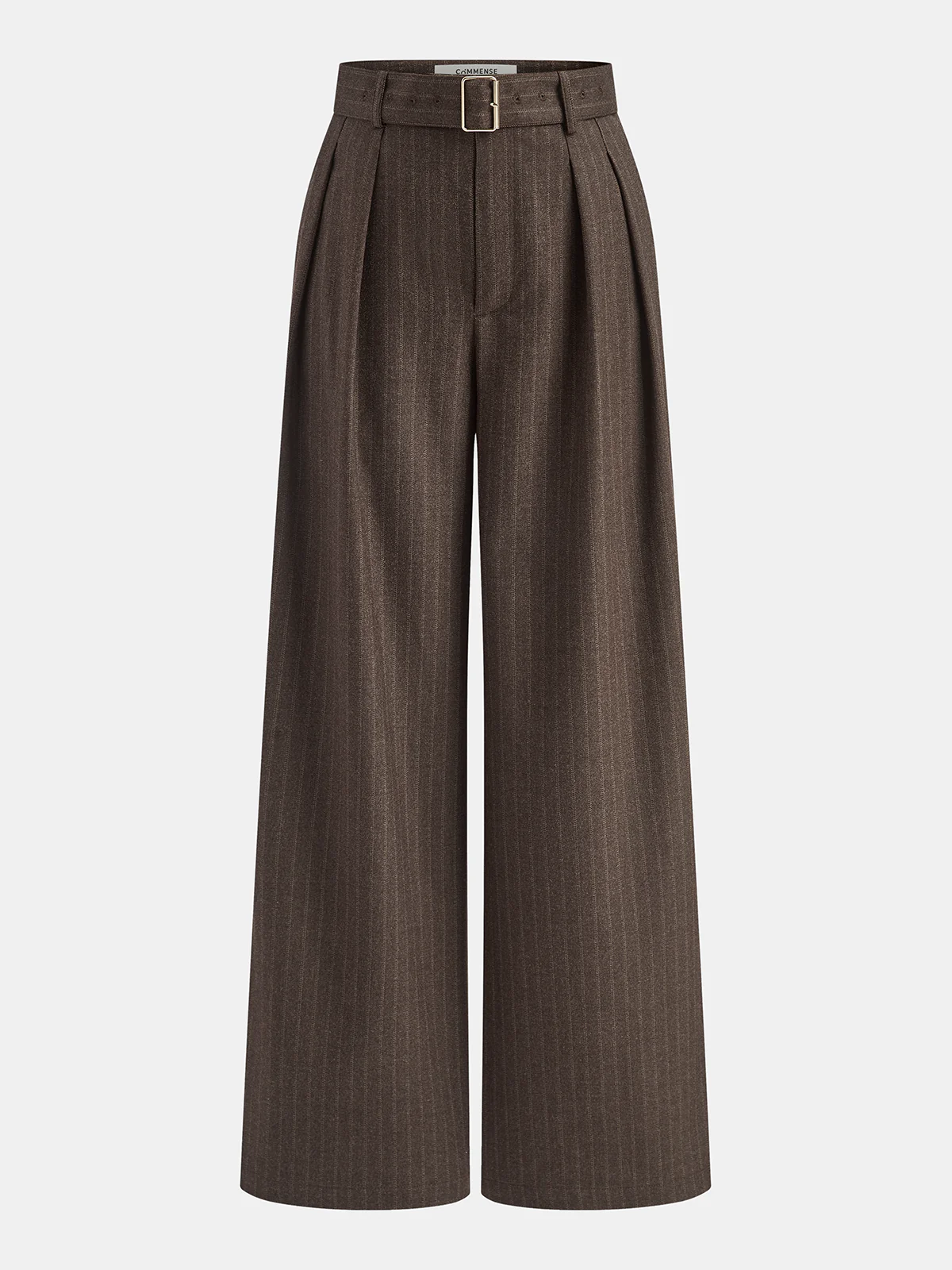 Belted Pinstripe Mid-Waist Wide-Leg Pants - Wholesalesil