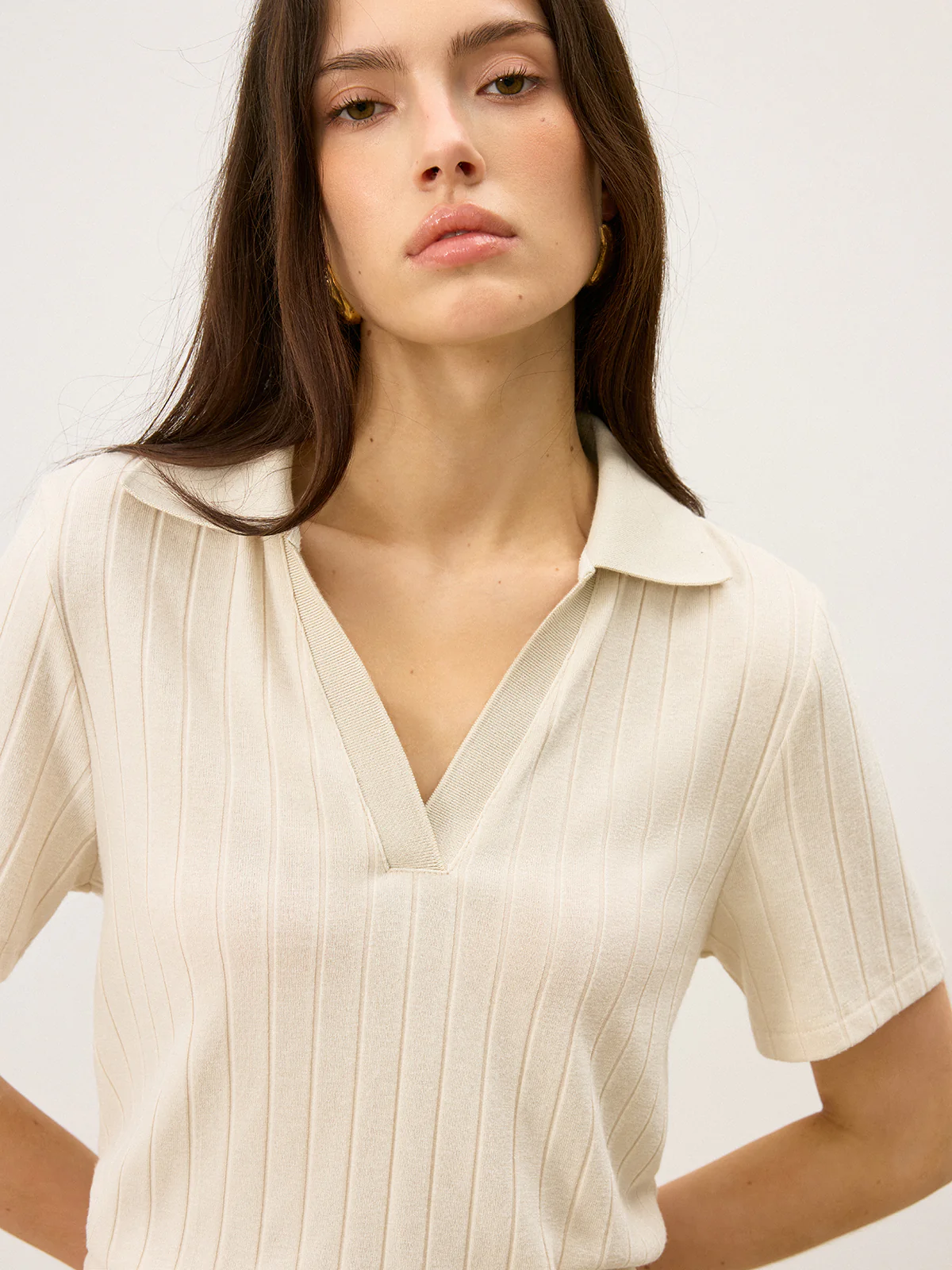 Ribbed Polo-Neck Knit Top - Wholesalesil