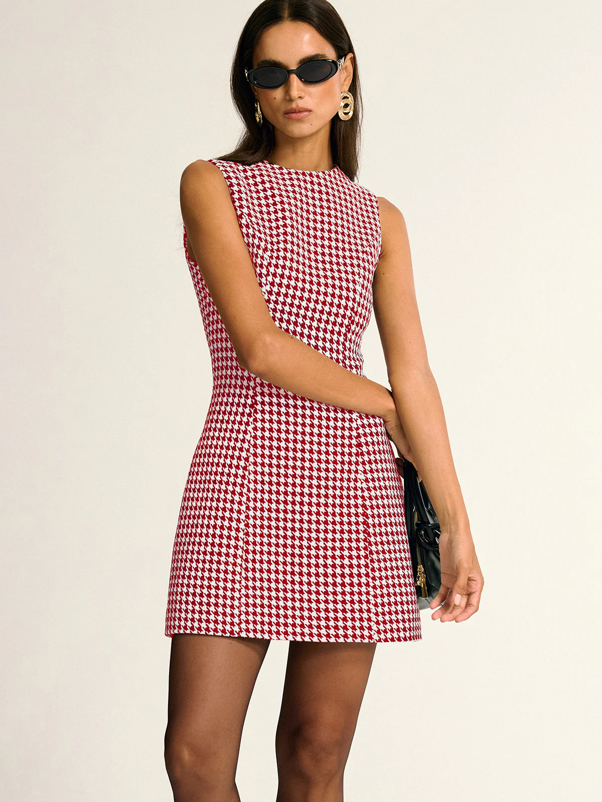 Houndstooth Sleeveless A-Line Mini Dress - Wholesalesil